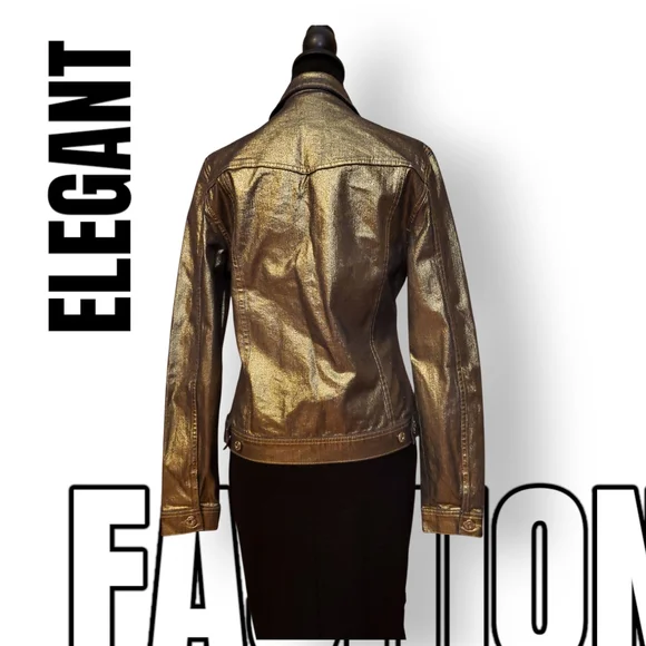 PARASUCO Gold Shimmer Denim Jean Jacket Metallic Finish Size Large - Picture 4 of 15